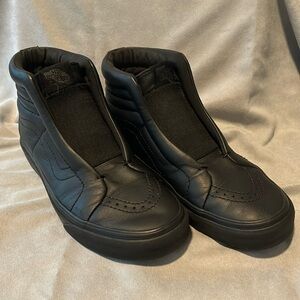 Vans SK8-Hi leather All black laceless Shoes Men’s 6.5 Women’s 8.0
